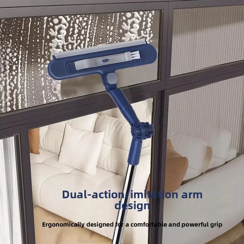 Fensterreiniger mit Schwamm & Abzieher – Doppelseitig, drehbarer Kopf (Hochhaus & Haushalt)