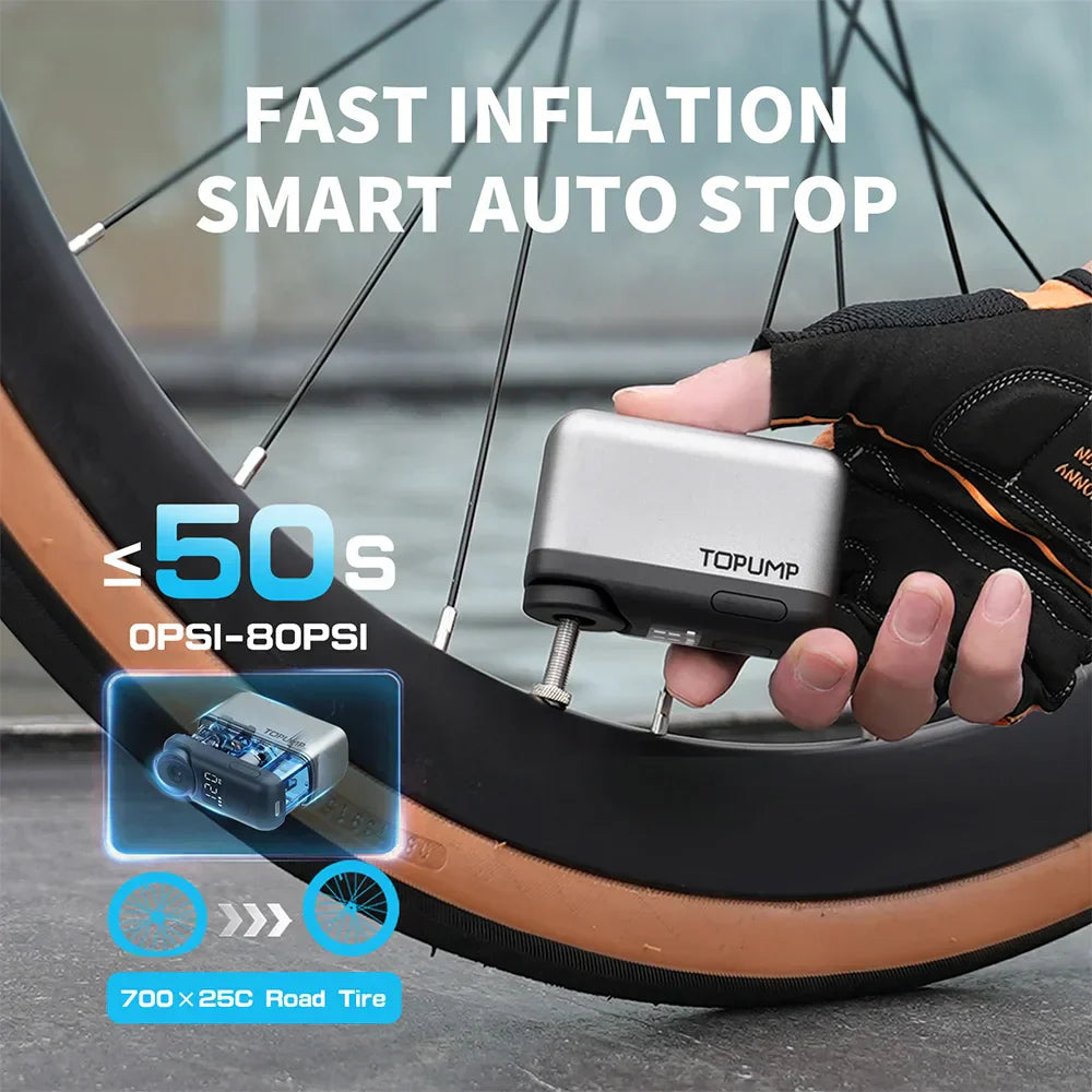 Mini Akku-Elektrofahrradpumpe 120 PSI mit Display – Grau
