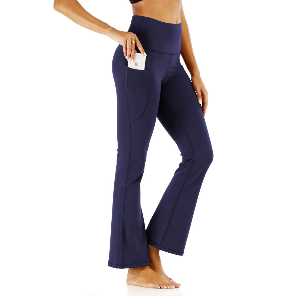 Damen Flare-Leggings mit Taschen – High-Waist, Bootcut, Bauchkontrolle