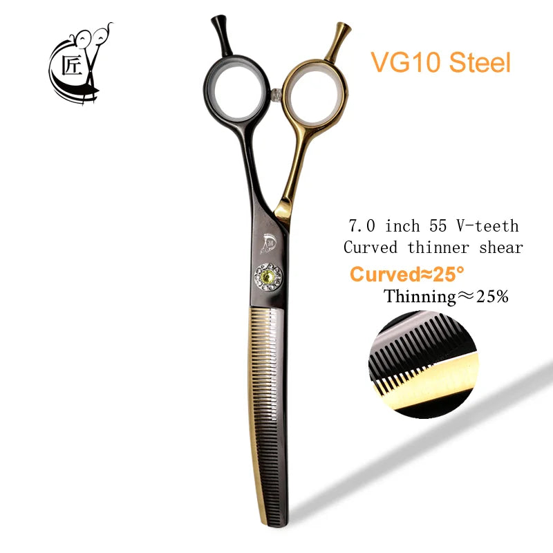 Crane Profi-Hundeschere 7 Zoll – Gebogen, Thinner & Chunker
