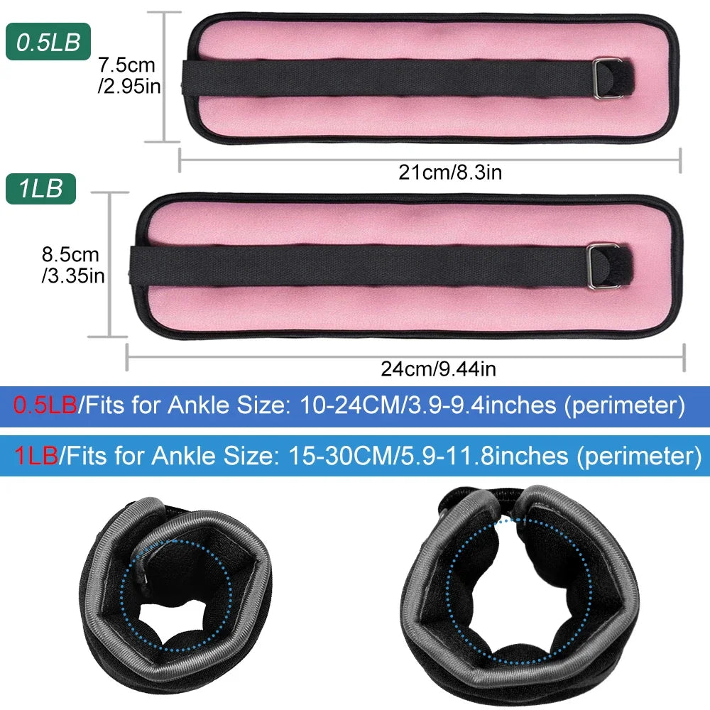 Knöchelgewichte (1 Paar) – Verstellbar für Knöchel, Handgelenk & Bein | 0,5 kg / 1 kg