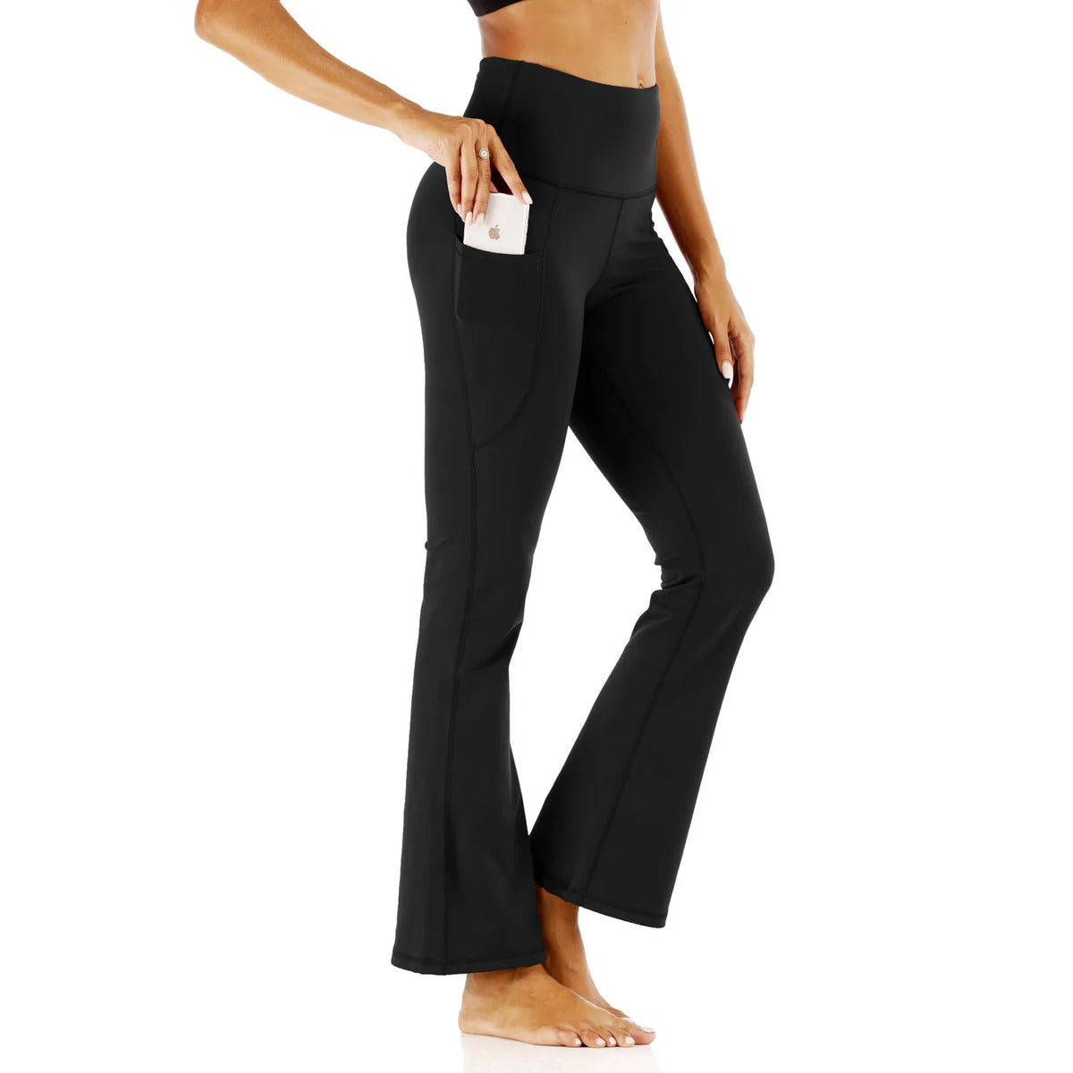 Damen Flare-Leggings mit Taschen – High-Waist, Bootcut, Bauchkontrolle