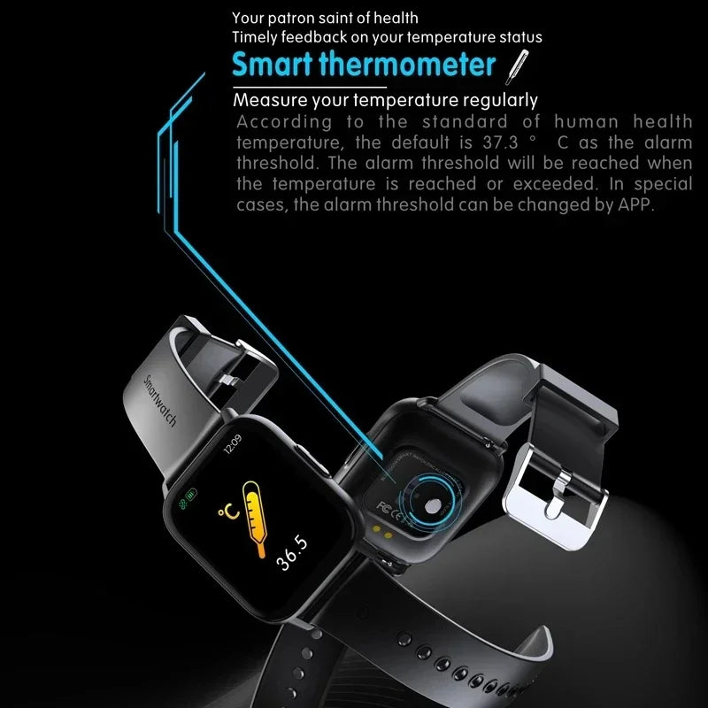Smartwatch für Männer & Frauen – Herzfrequenz, SpO2, IP67, Schwarz