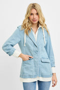 Damen Blazer mit Hoodie – Ein-Knopf Jacke aus 100% Baumwolle