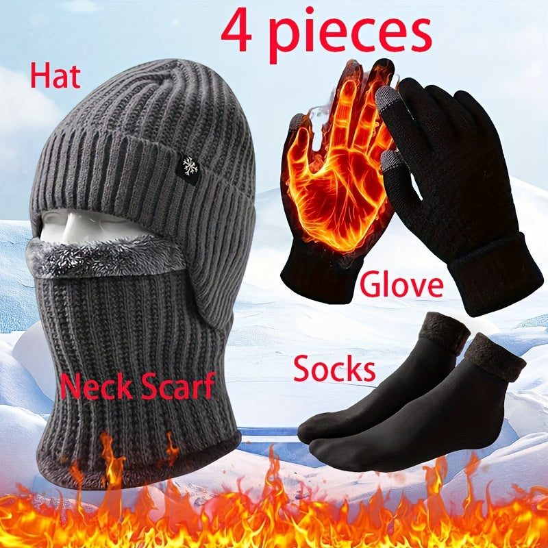 Winter Strick-Set für Herren 4-teilig – Mütze, Schal, Handschuhe & Socken