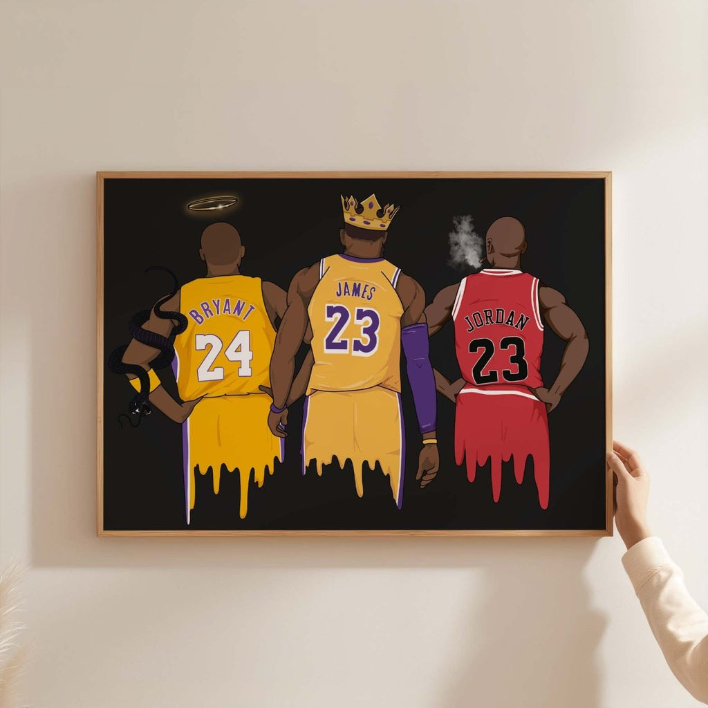 Basketball Legends Trio Poster · Street Art Illustration · Pop Art Sport Design · Urban Athlete Artwork · Moderne Wandkunst · Print ohne Rahmen