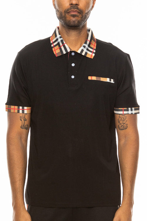 Kariertes Detail Polo – Lässiges Herren-Poloshirt mit Karo-Akzenten