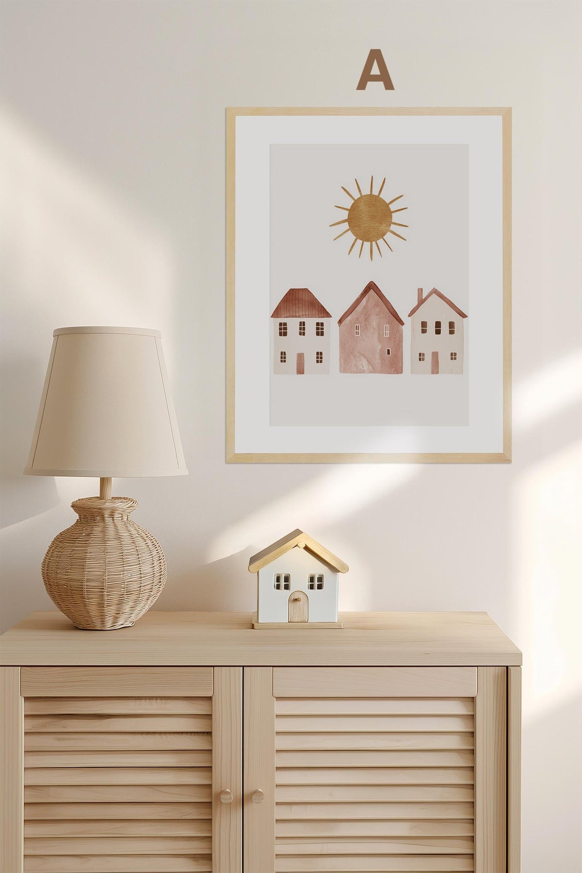 Boho Babyzimmer Poster · Niedliche Ente , Schmetterlinge, Gänseblümchen, Häuser & Sonne  Scandi Kinderzimmer Deko · Deko Print ohne Rahmen