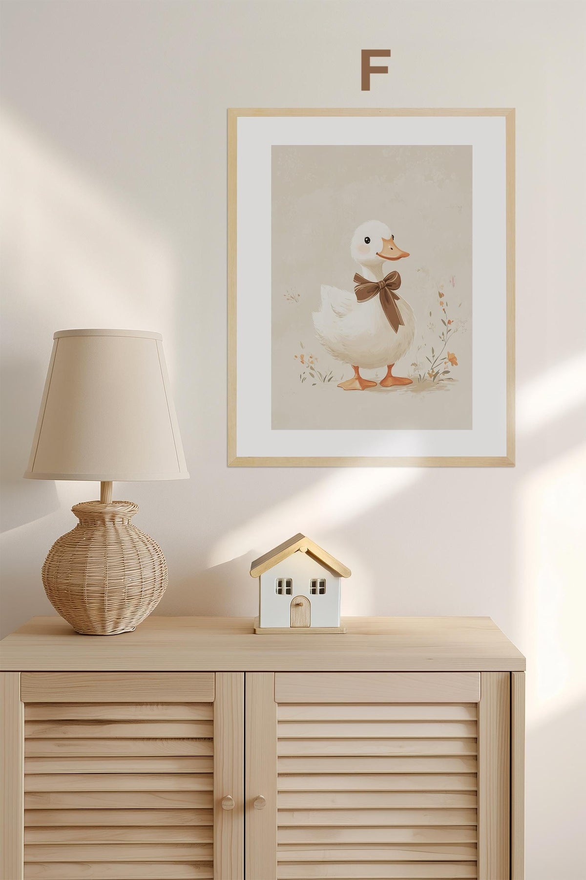Boho Babyzimmer Poster · Niedliche Ente , Schmetterlinge, Gänseblümchen, Häuser & Sonne  Scandi Kinderzimmer Deko · Deko Print ohne Rahmen