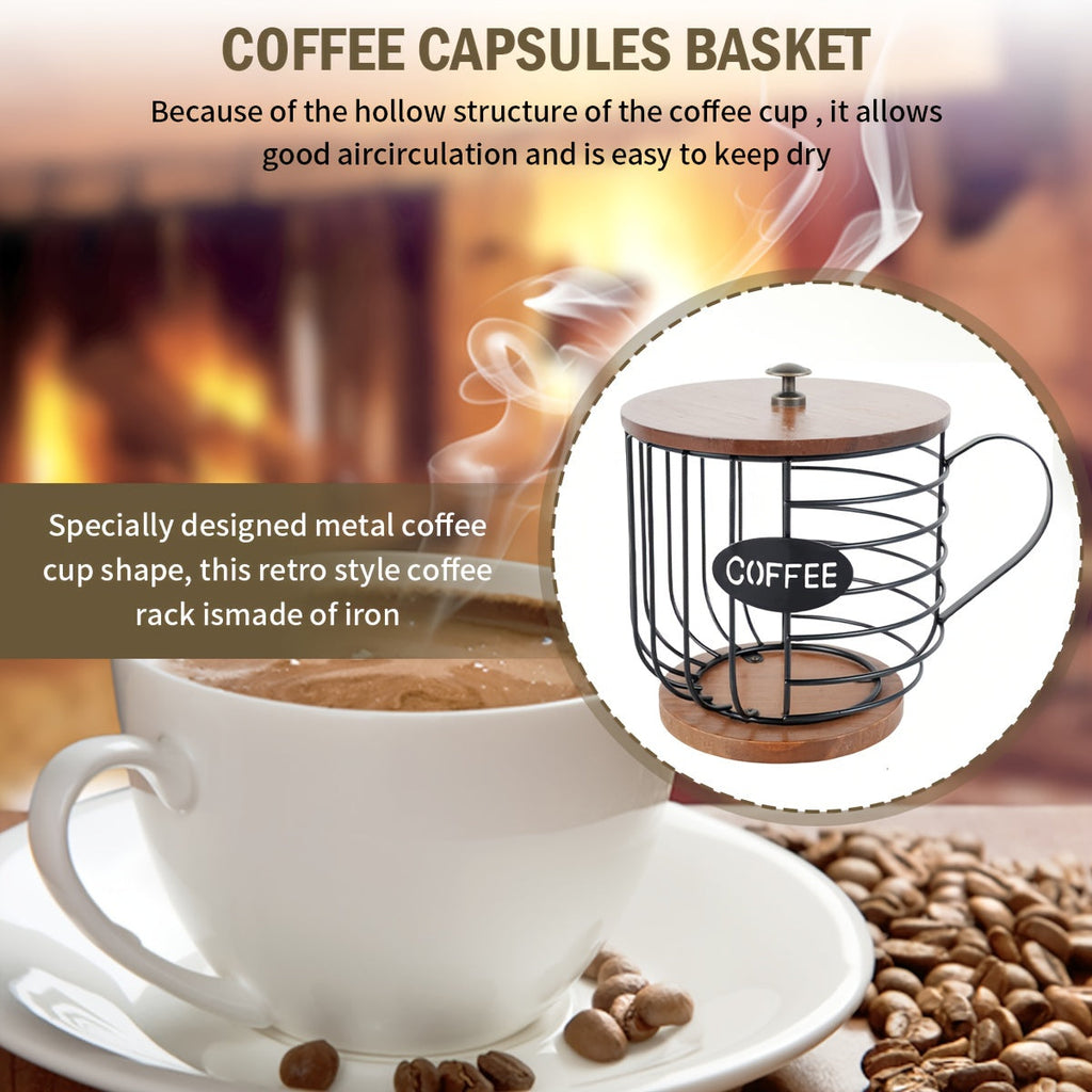 Kaffeekapselhalter mit Holzsockel – Metall & Holz, Kaffeeküche