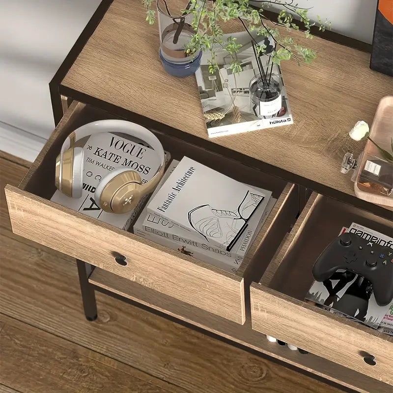 Brauner Wohnzimmertisch mit Regal & 2 Schubladen – Modernes Design