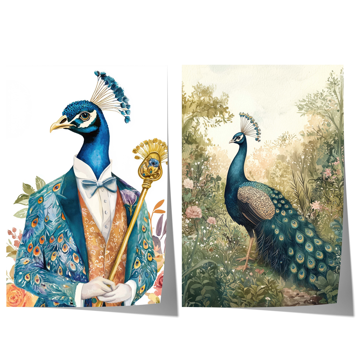 Blauer Pfau Poster · Geschenkidee · Vintage Tier Illustration Style Design · Elegante Wandkunst · Print ohne Rahmen