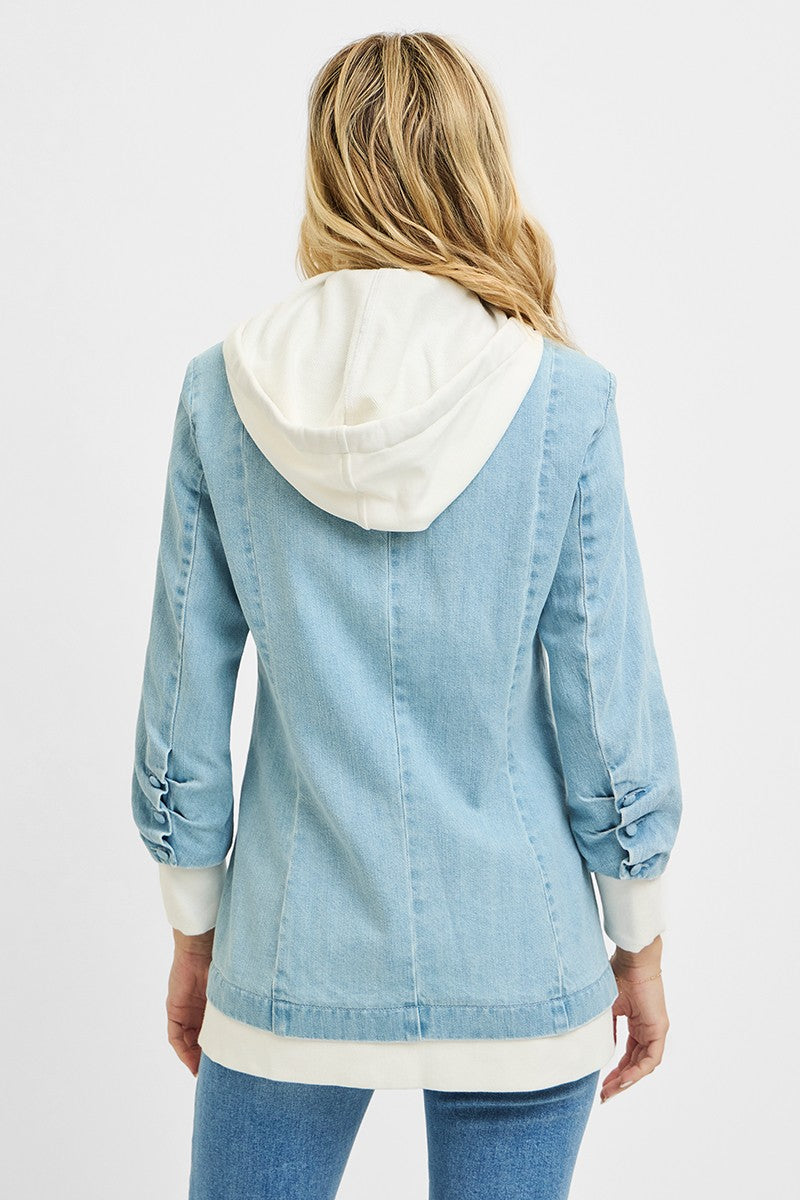Damen Blazer mit Hoodie – Ein-Knopf Jacke aus 100% Baumwolle