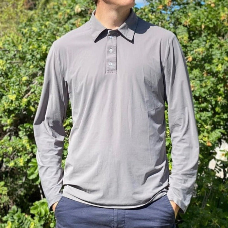 Herren UV-Poloshirt mit Langarm und Knopfleiste – Grau (UPF 50+)