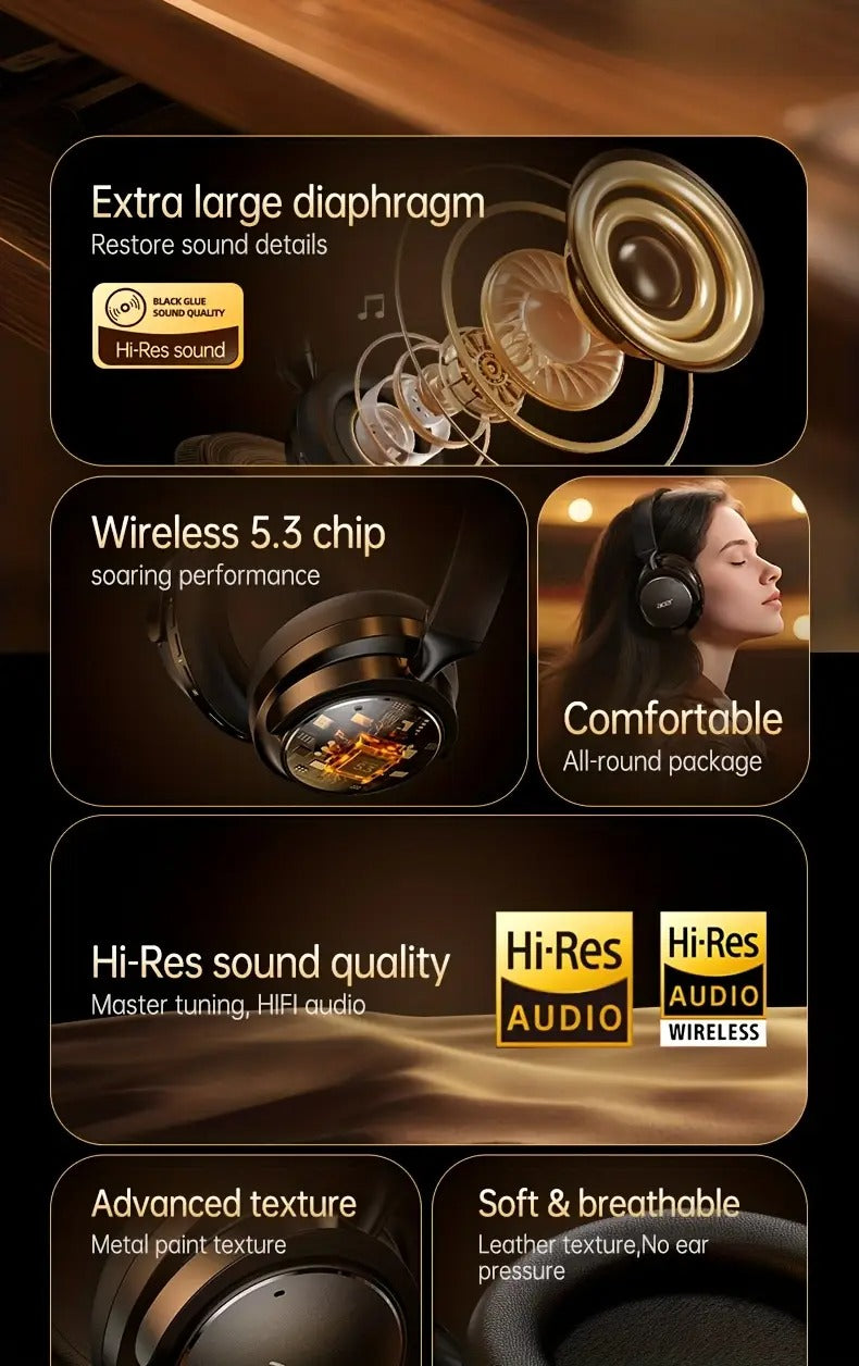 Kabellose Over-Ear Kopfhörer mit Geräuschunterdrückung – Touch, Gaming, Schwarz
