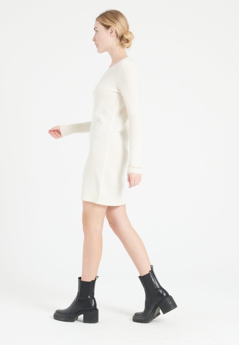Damen Kaschmirkleid mit Rundhals – Ecru (LILLY 12)