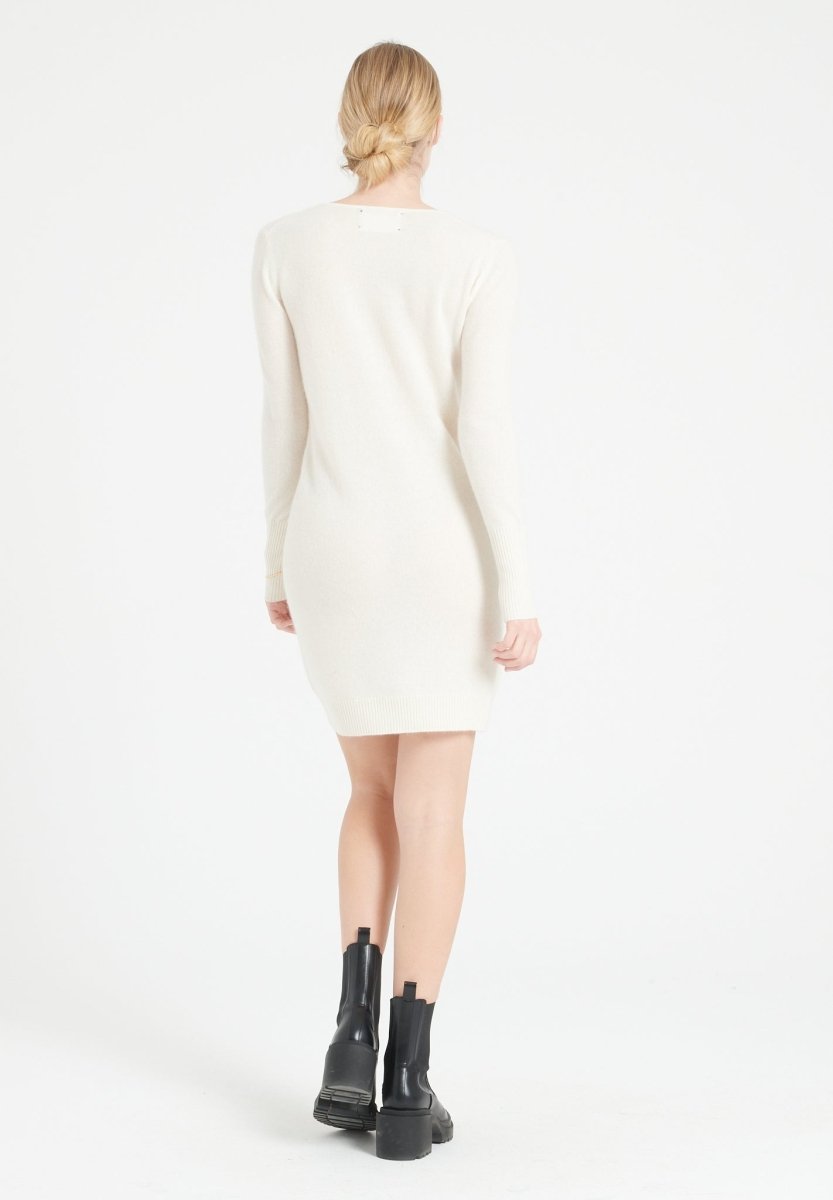Damen Kaschmirkleid mit Rundhals – Ecru (LILLY 12)
