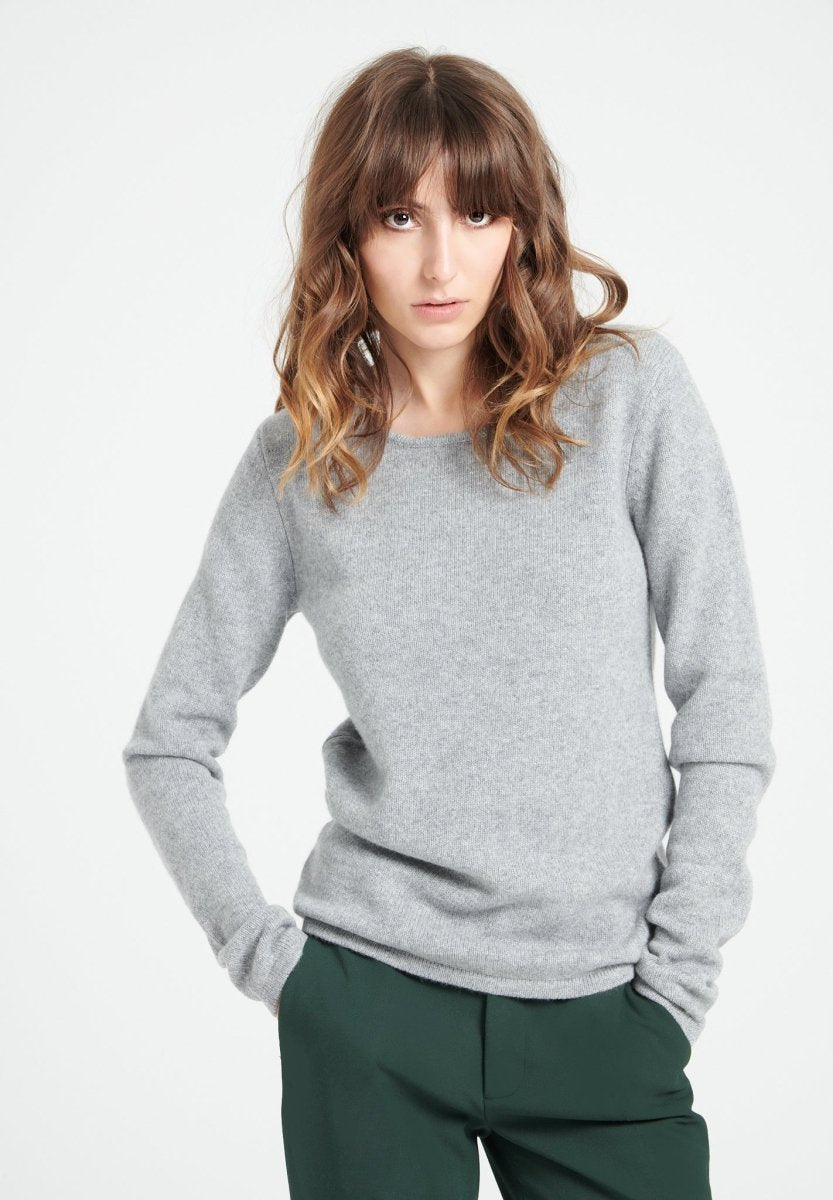Damen Kaschmir-Pullover Bootsausschnitt Hellgrau 4-fädig – LILLY 18
