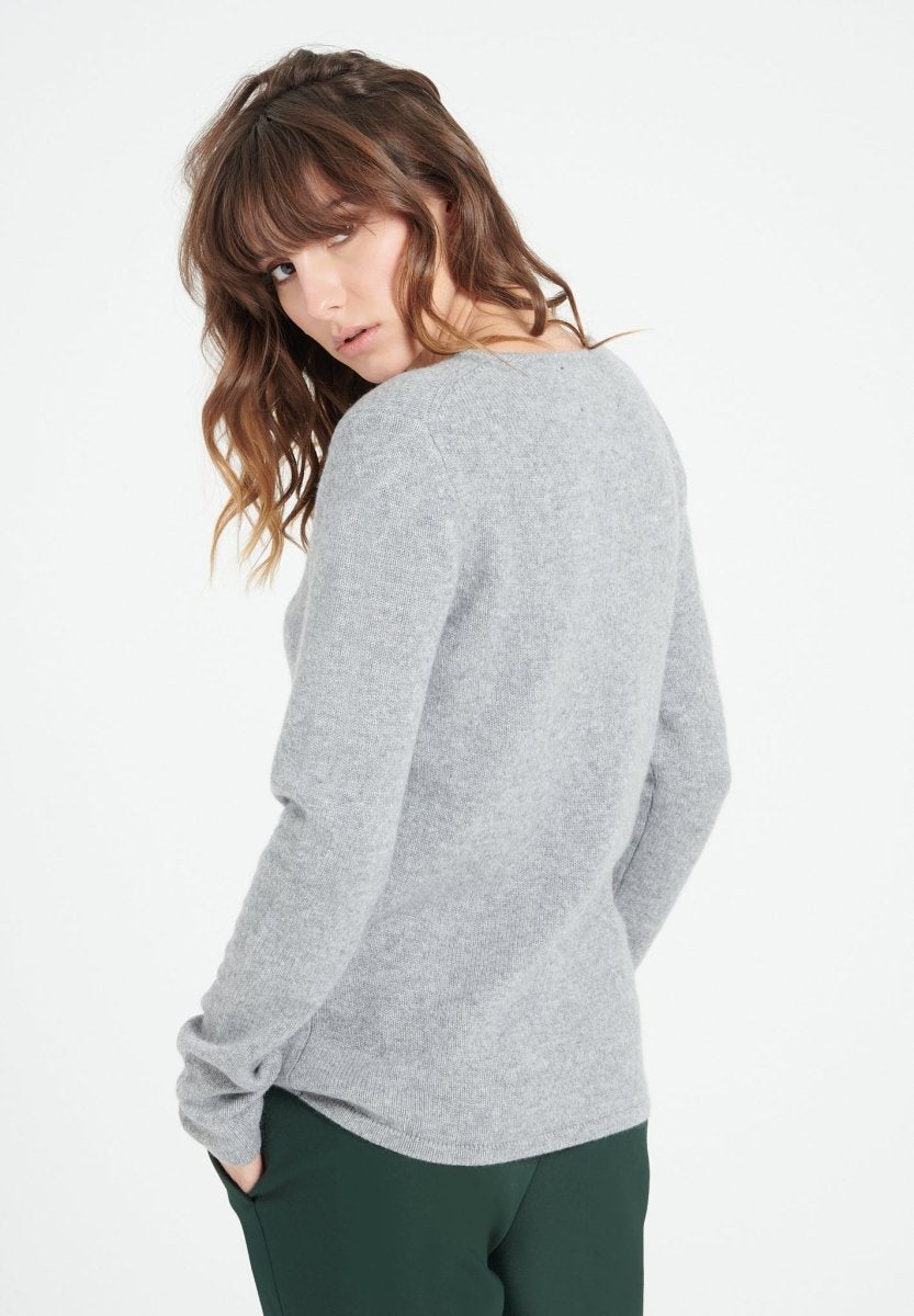 Damen Kaschmir-Pullover Bootsausschnitt Hellgrau 4-fädig – LILLY 18