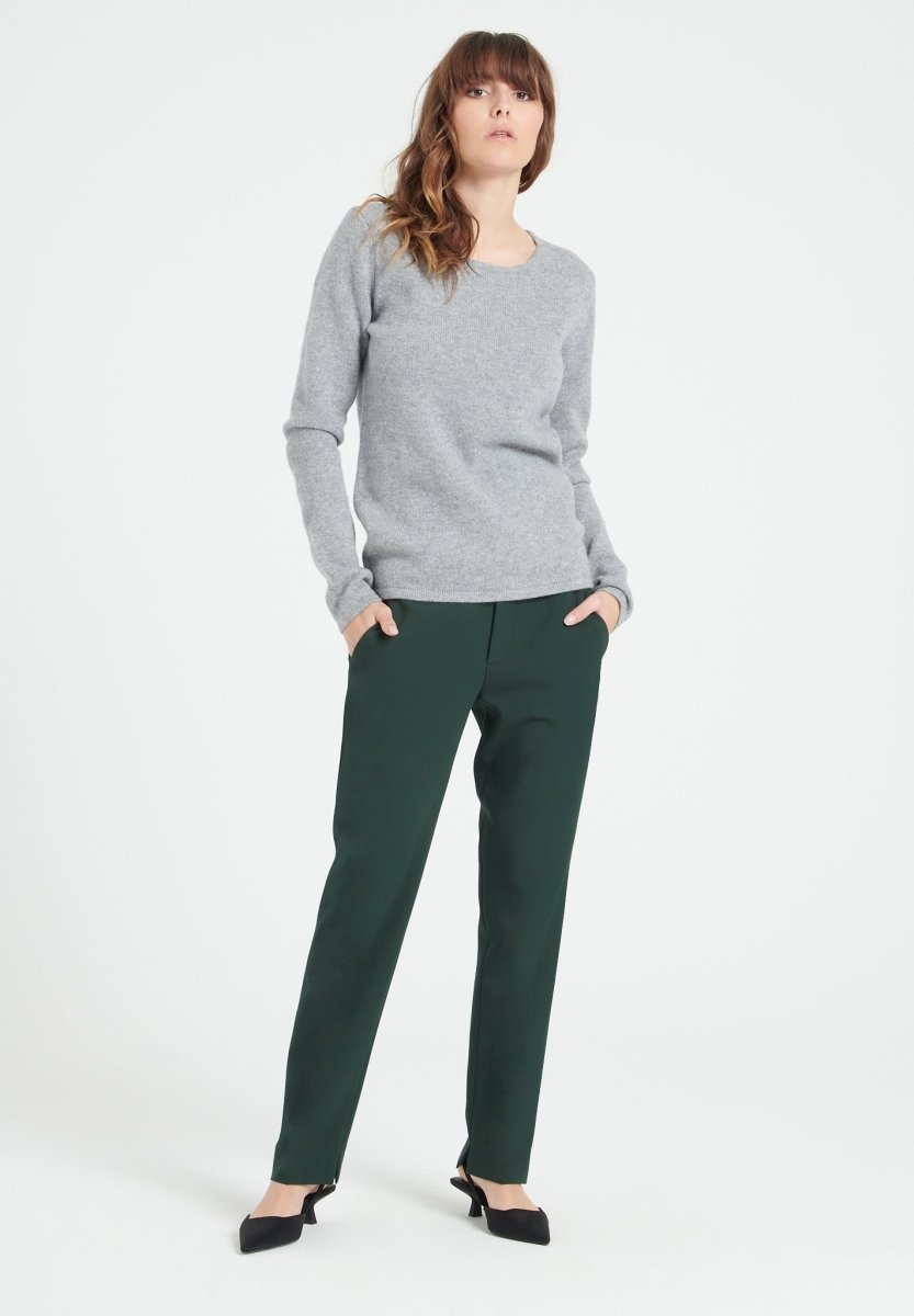 Damen Kaschmir-Pullover Bootsausschnitt Hellgrau 4-fädig – LILLY 18