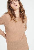 Damen Kaschmirpullover mit Rundhals und Ajour-Muster – Camel (LILLY 23)