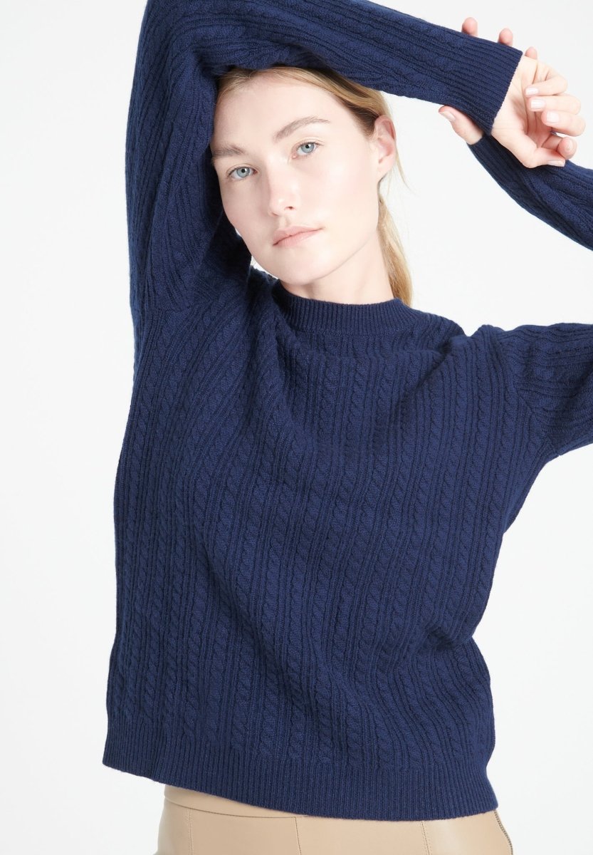 Damen Rundhals-Pullover aus Kaschmir 4-fädig Marineblau – LILLY 29