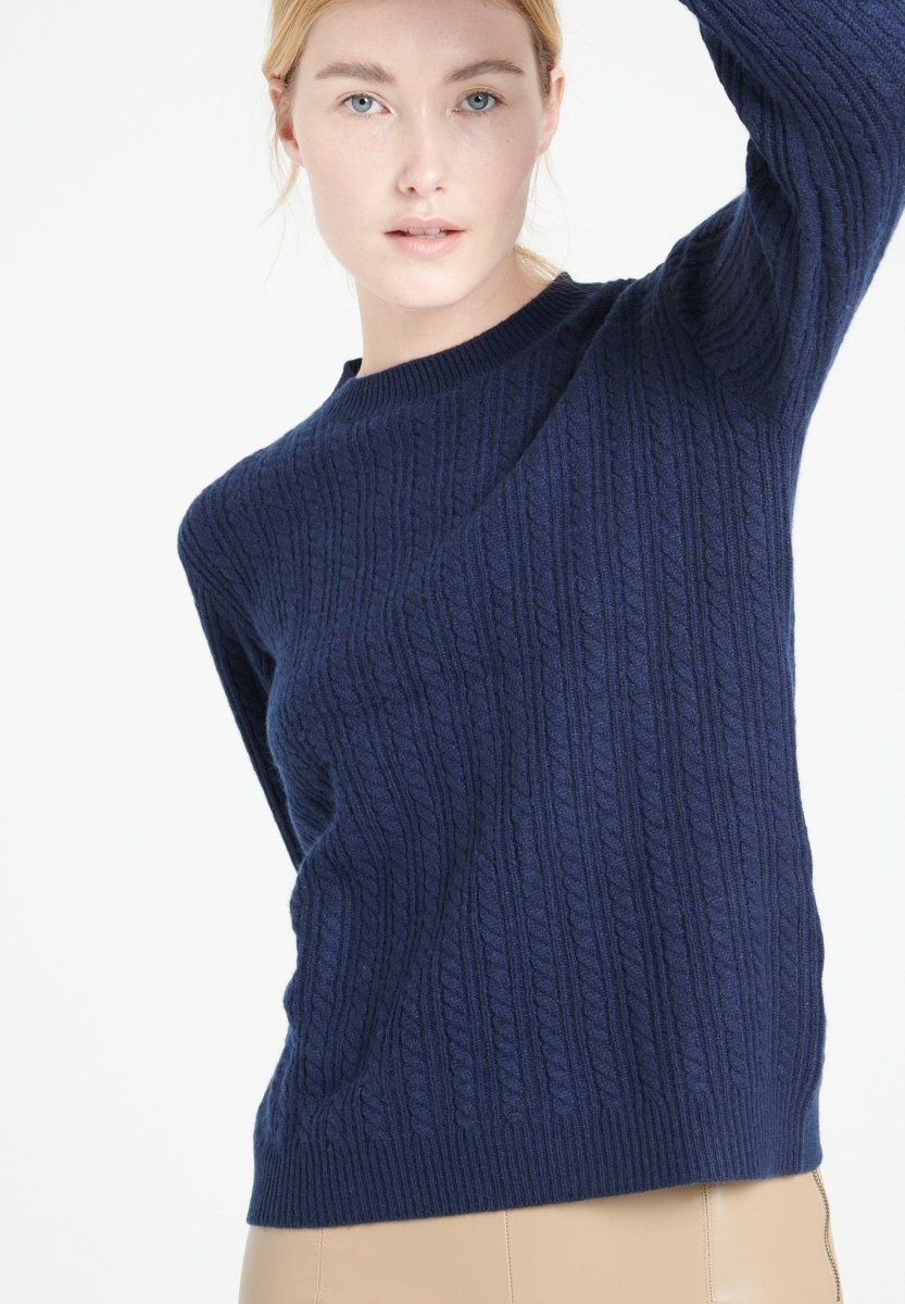 Damen Rundhals-Pullover aus Kaschmir 4-fädig Marineblau – LILLY 29