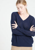 Damen Kaschmirpullover mit V-Ausschnitt und Ajour-Rautenmuster – Marineblau (LILLY 31)