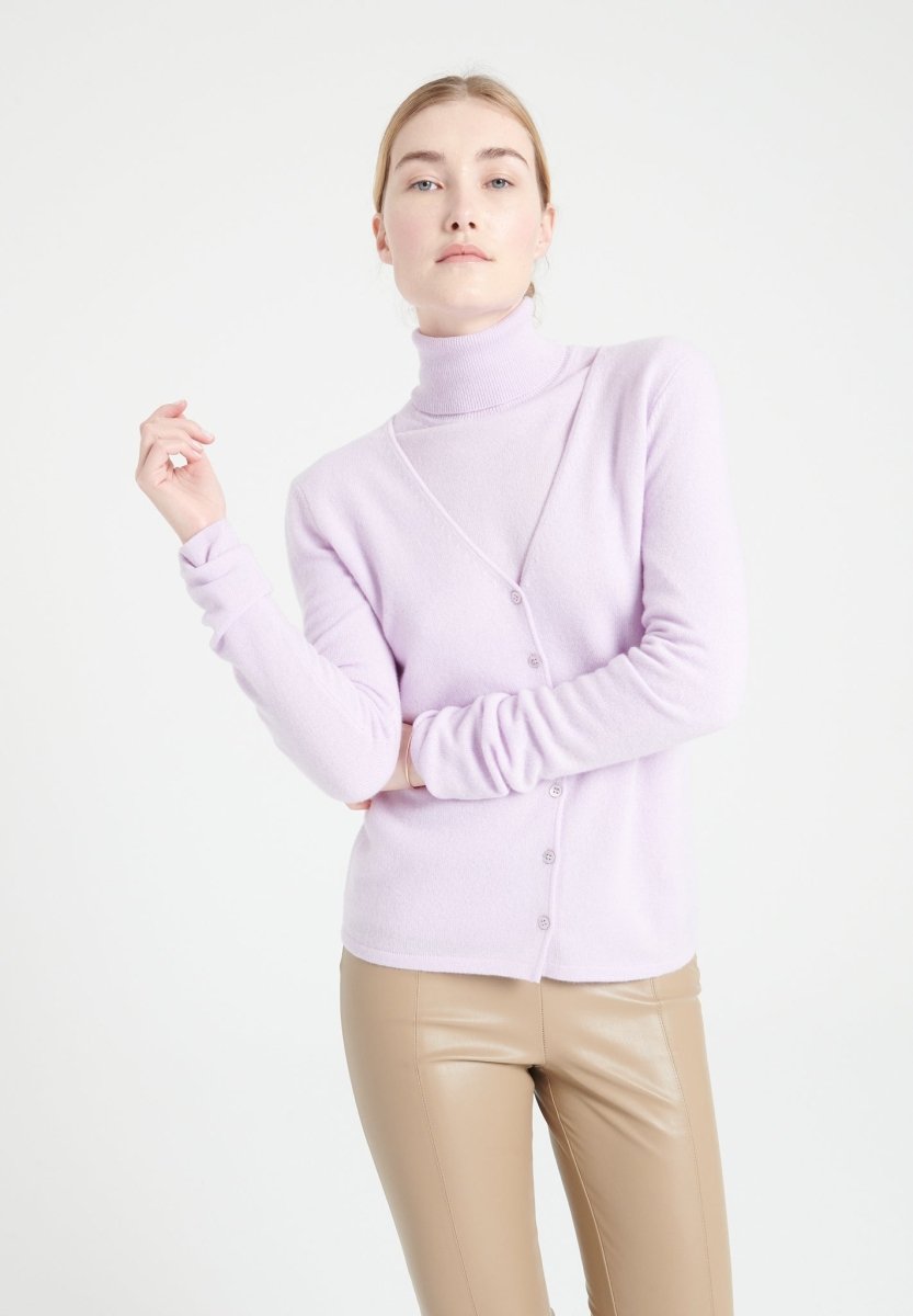 Damen Kaschmir-Cardigan mit V-Ausschnitt und Perlmuttknöpfen – Lila (LILLY 7A)