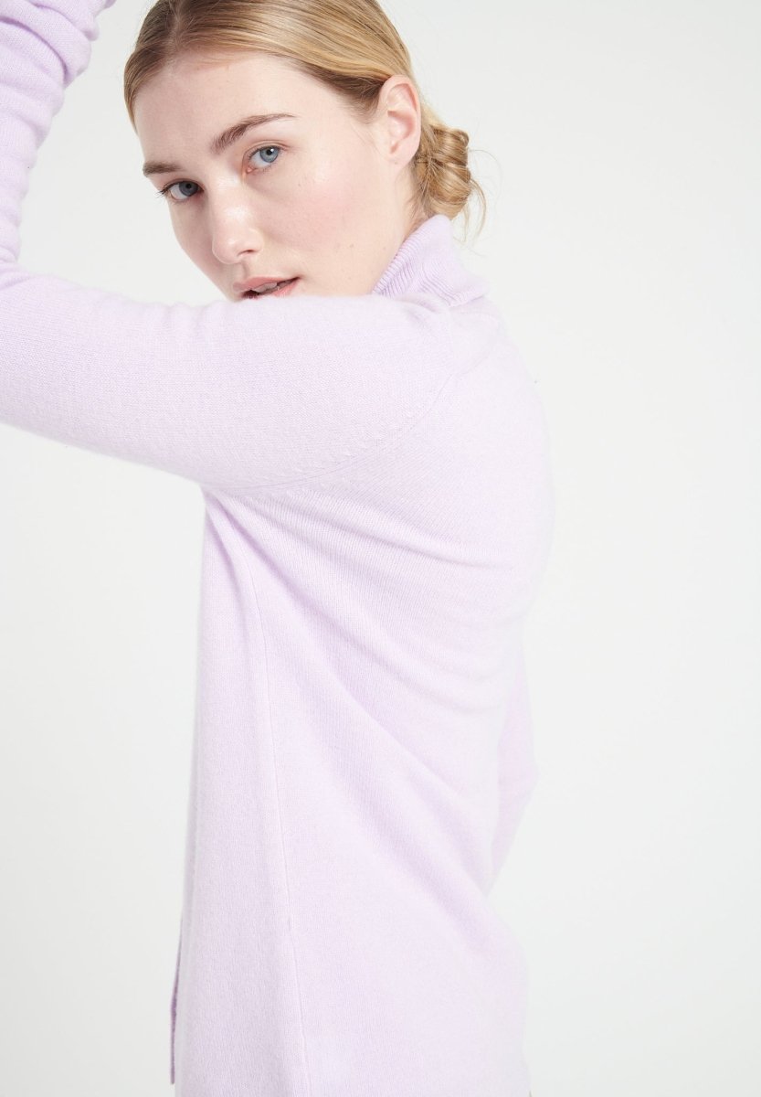 Damen Kaschmir-Cardigan mit V-Ausschnitt und Perlmuttknöpfen – Lila (LILLY 7A)