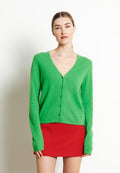 Damen Kaschmir-Cardigan mit V-Ausschnitt und Perlmuttknöpfen – Apfelgrün (LILLY 7B)