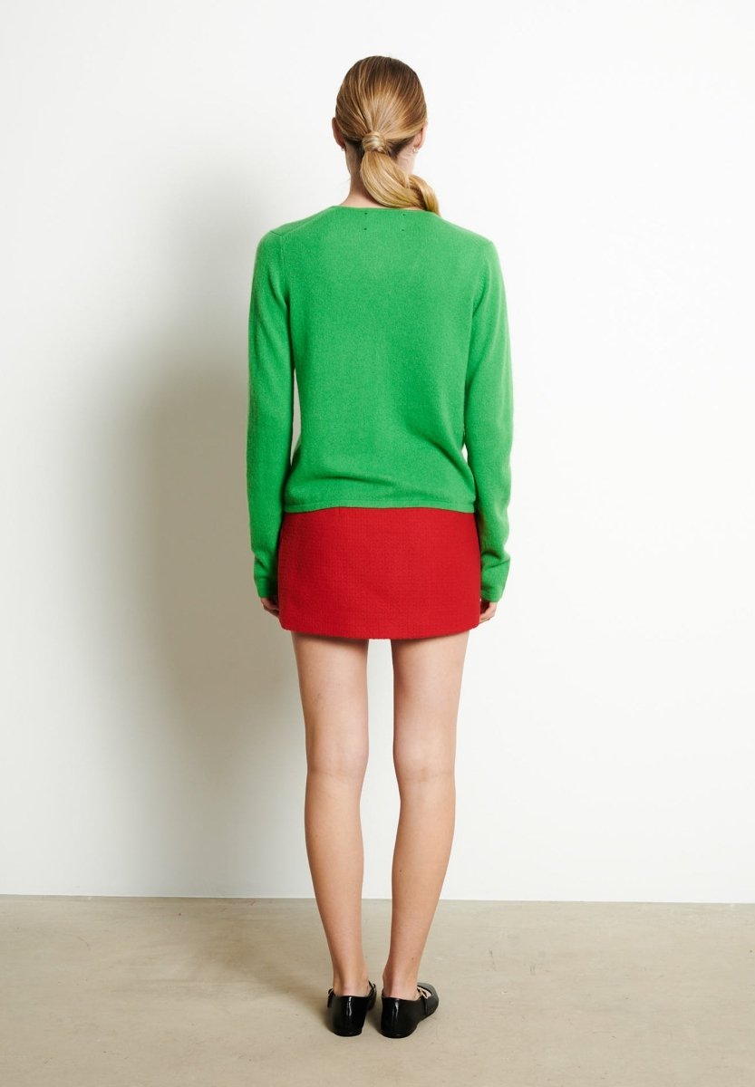 Damen Kaschmir-Cardigan mit V-Ausschnitt und Perlmuttknöpfen – Apfelgrün (LILLY 7B)