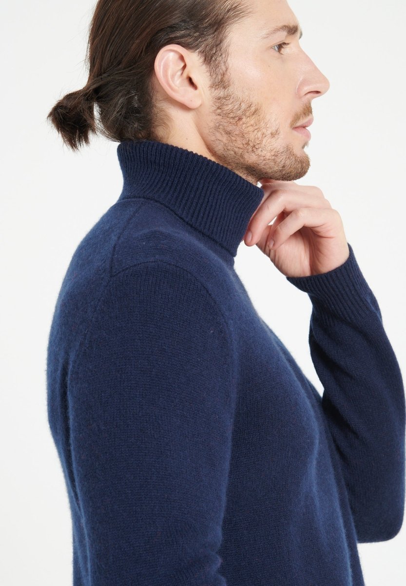 Pull col roulé homme en cachemire 4 fils bleu marine - LUKE 15