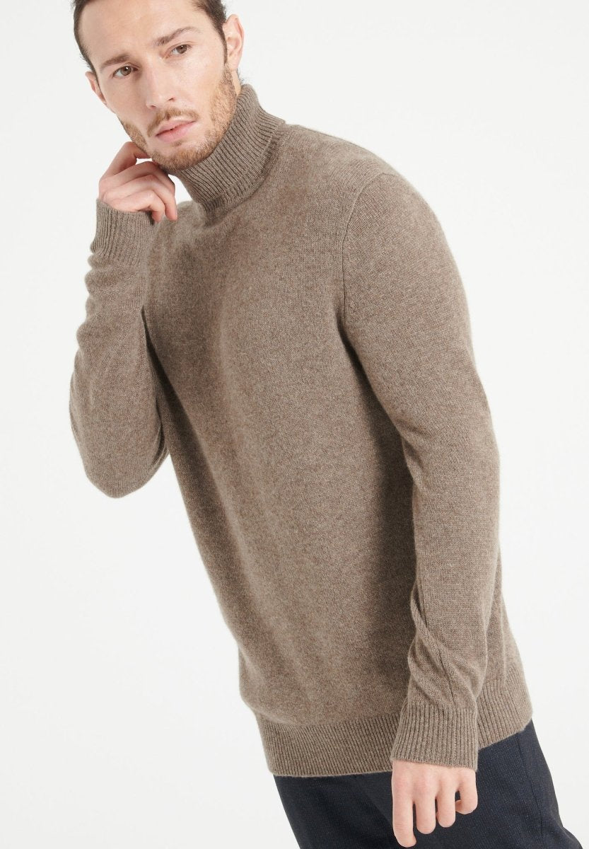 Herren Kaschmirpullover mit Rollkragen 4-fädig – Taupe (LUKE 15)