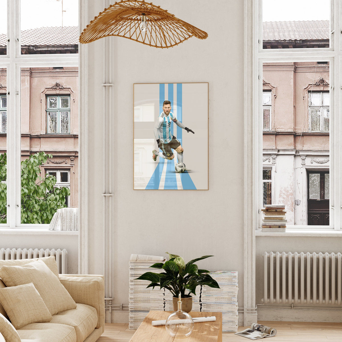 Messi Poster Fußball Minimalistisch · Mid Century Modern · Wanddeko · WM Kunst · Argentinien Trikot · Kunstdruck ohne Rahmen