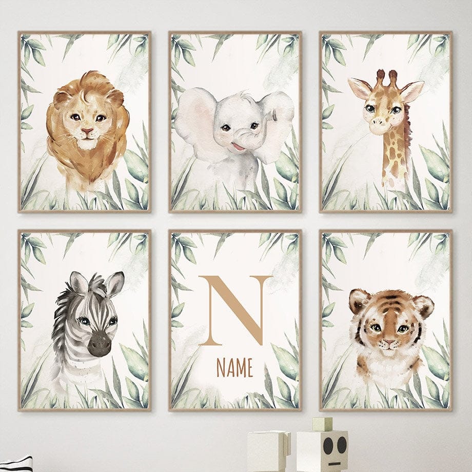 Poster Kinderzimmer Dschungel Tiere · Kinder Name Personalisiert · Kinderzimmer Bilder · Wand Deko · Kunst Druck · Deko Print · ohne Rahmen