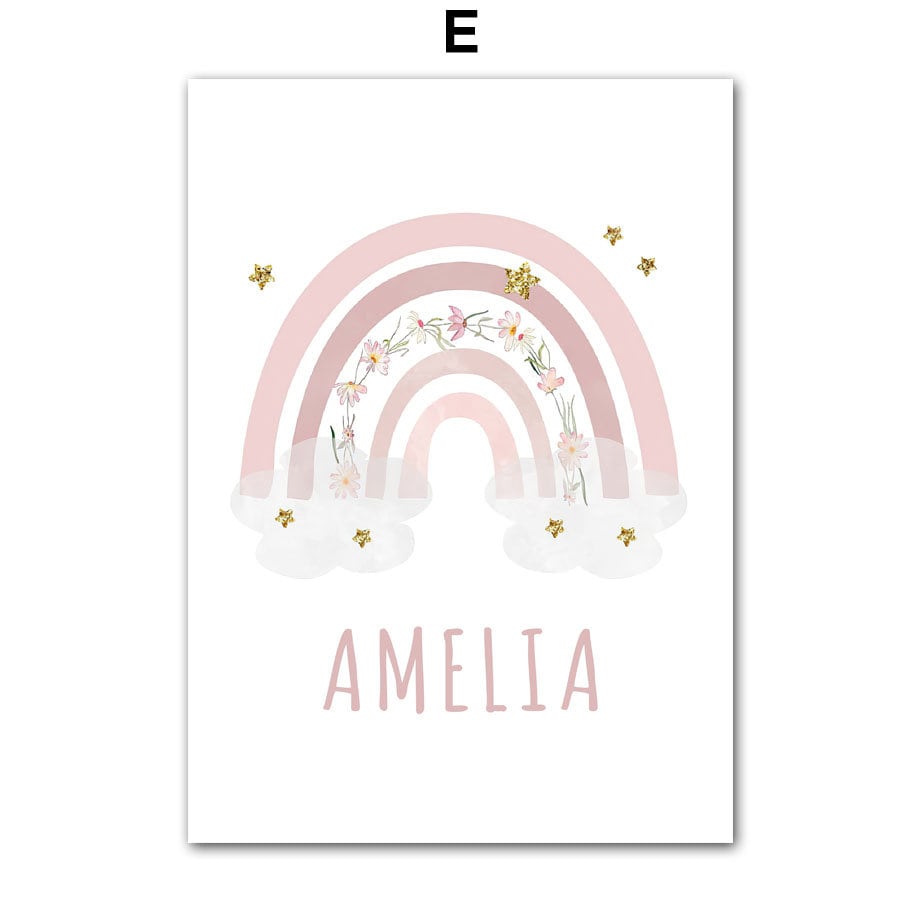 Poster Kinderzimmer Regenbogen Hase Name Personalisiert Rosa · Kinderzimmer Bilder · Wand Deko · Kunst Druck · Deko Print · ohne Rahmen