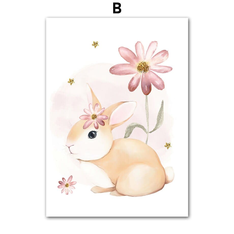 Poster Kinderzimmer Regenbogen Hase Name Personalisiert Rosa · Kinderzimmer Bilder · Wand Deko · Kunst Druck · Deko Print · ohne Rahmen