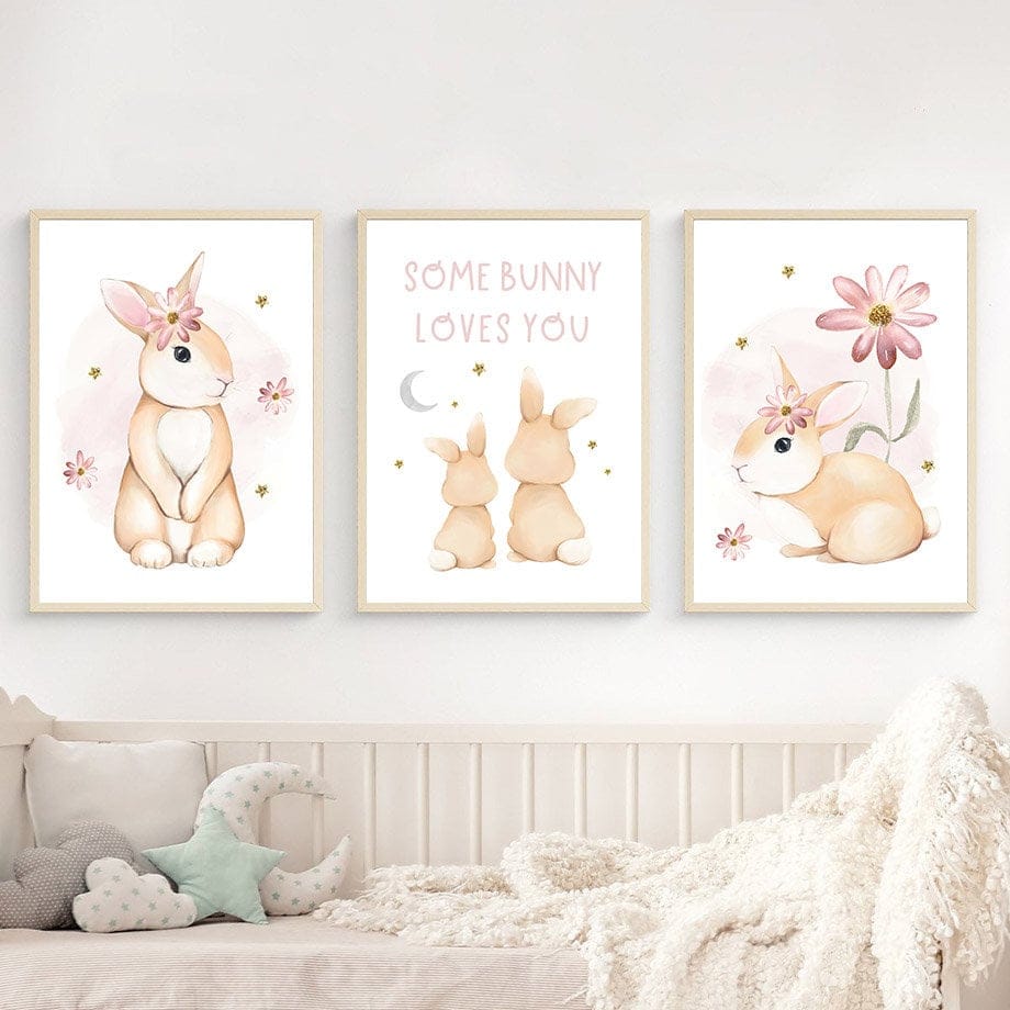 Poster Kinderzimmer Regenbogen Hase Name Personalisiert Rosa · Kinderzimmer Bilder · Wand Deko · Kunst Druck · Deko Print · ohne Rahmen