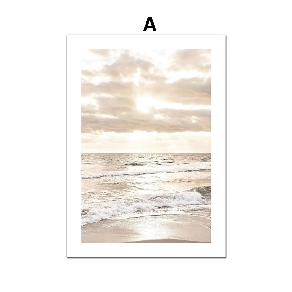 Poster Sonnenaufgang am Strand Muscheln und Pampas Gras als Deko Print ohne Rahmen