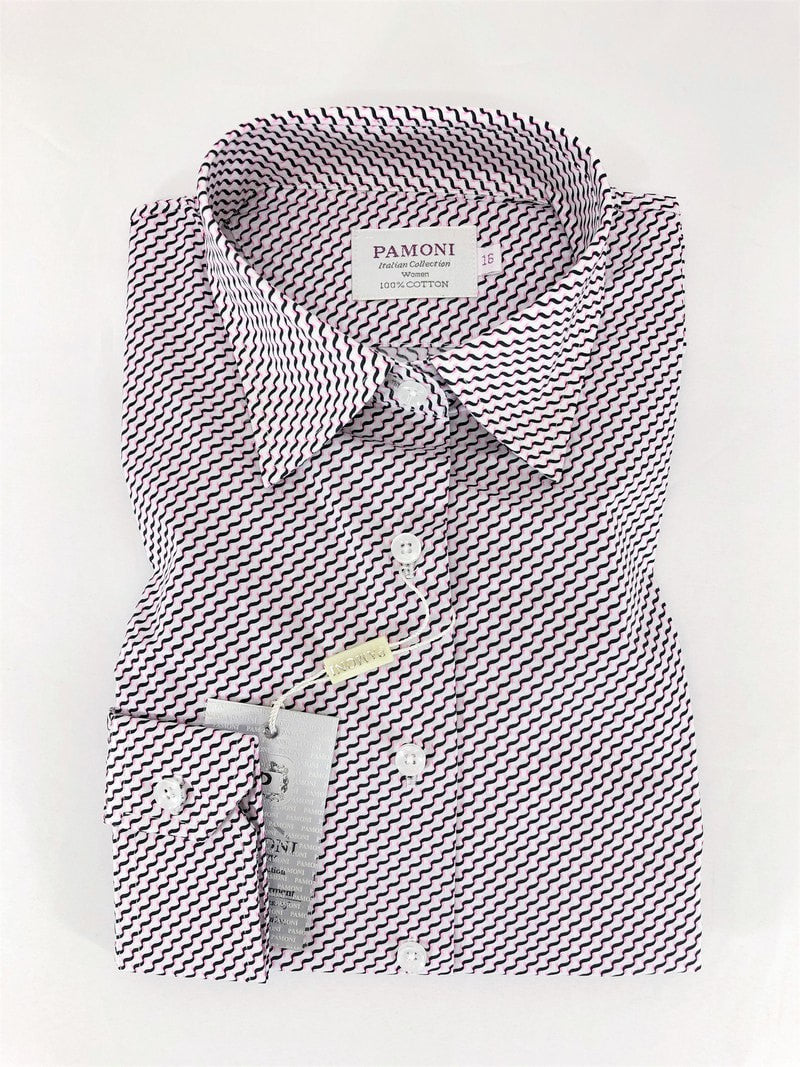 Damenbluse Schwarz-Pink Chevron-Stickerei – 100% Baumwolle