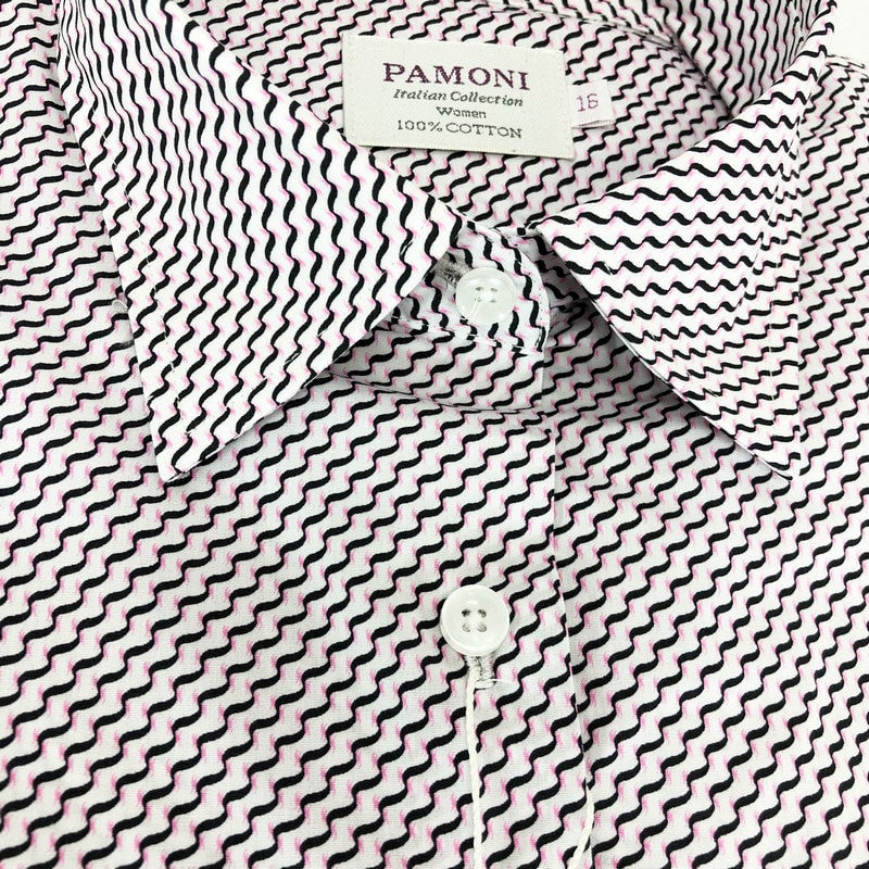 Damenbluse Schwarz-Pink Chevron-Stickerei – 100% Baumwolle
