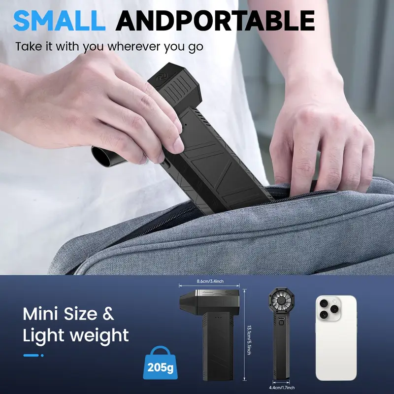 Super Mini Turbojet Lüfter Handheld – USB Akku, Reinigungsset, Schwarz