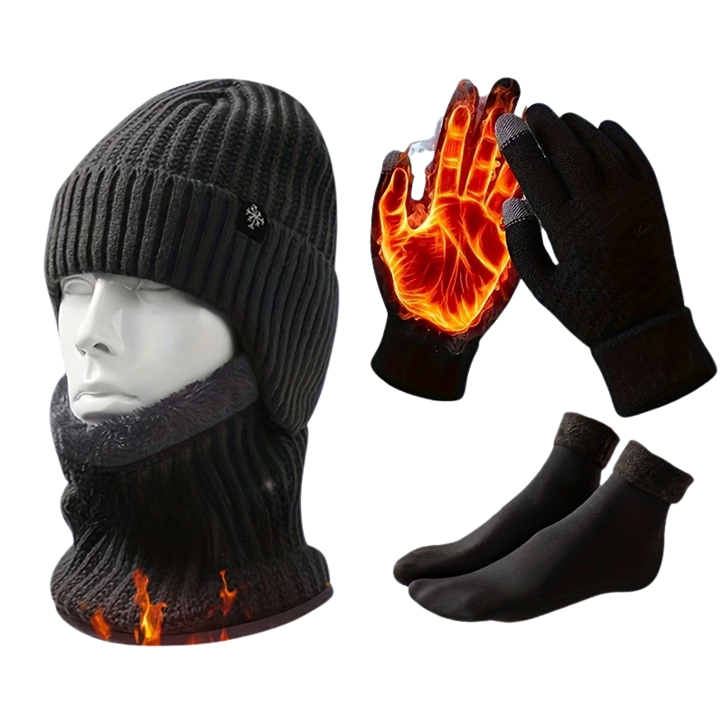 Winter Strick-Set für Herren 4-teilig – Mütze, Schal, Handschuhe & Socken