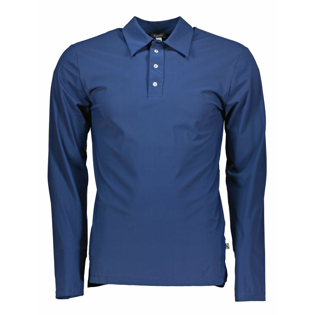 Herren UV-Poloshirt mit Langarm und Knopfleiste – Dunkelblau (UPF 50+)